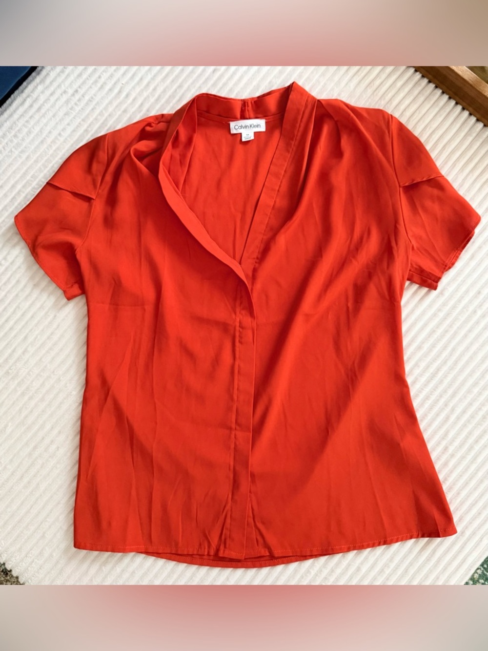 NWOT Calvin Klein Women's Orange Silky Tulip-Sleeve Blouse Medium - Picture 6 of 14